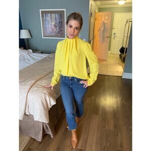 TIBI Bright Yellow Long Sleeve High Neckline Esme Back Zipper Top size 0